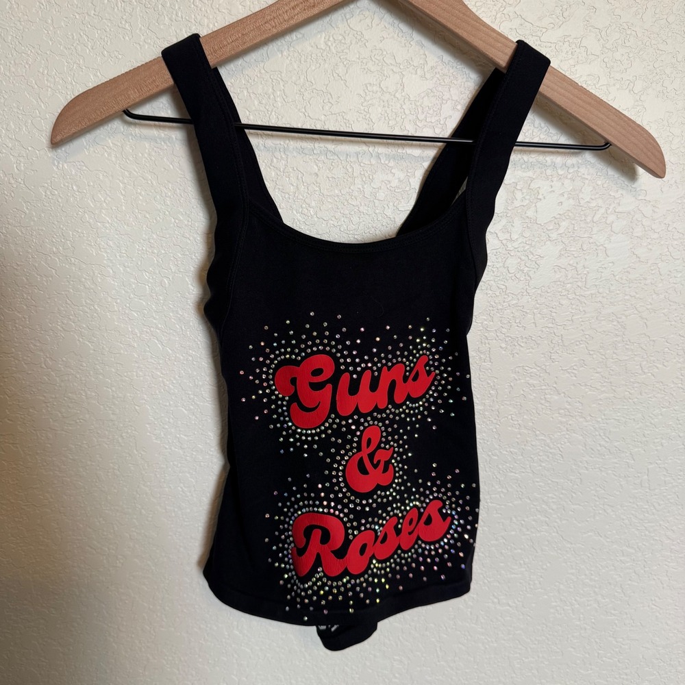 Band Rockstar Aesthetic Guns N Roses Bejeweled Tank Top Small Black